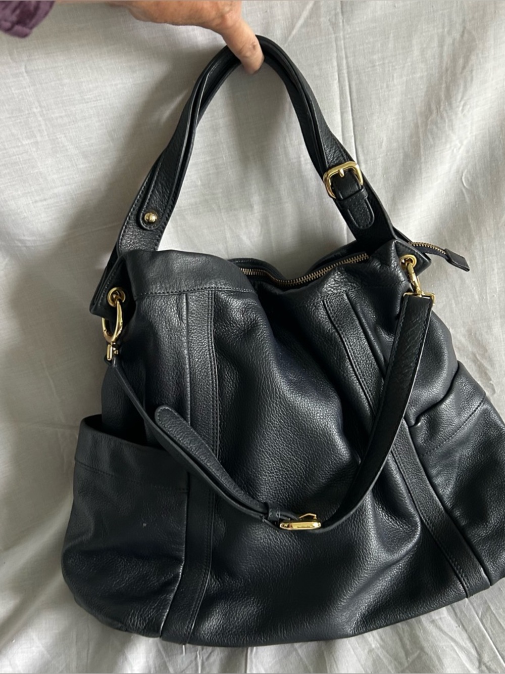 PRESA Black Pebbled Leather Hobo Shoulder Handbag